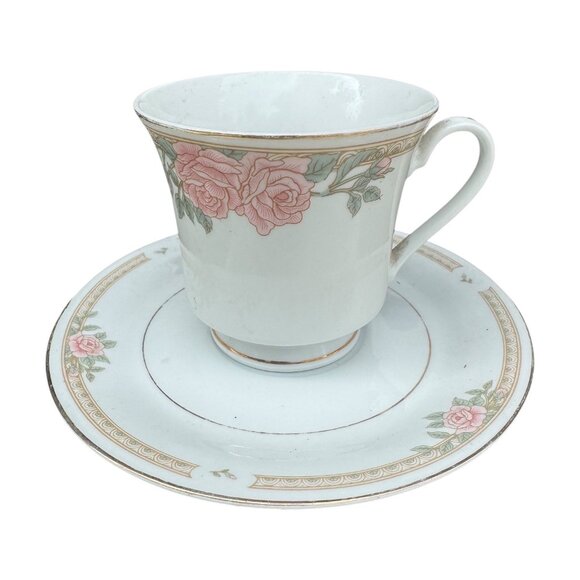 Lynns Fine China Pink Rose Teacup & Saucer Set Vintage Floral Design Porcelain - Picture 1 of 5